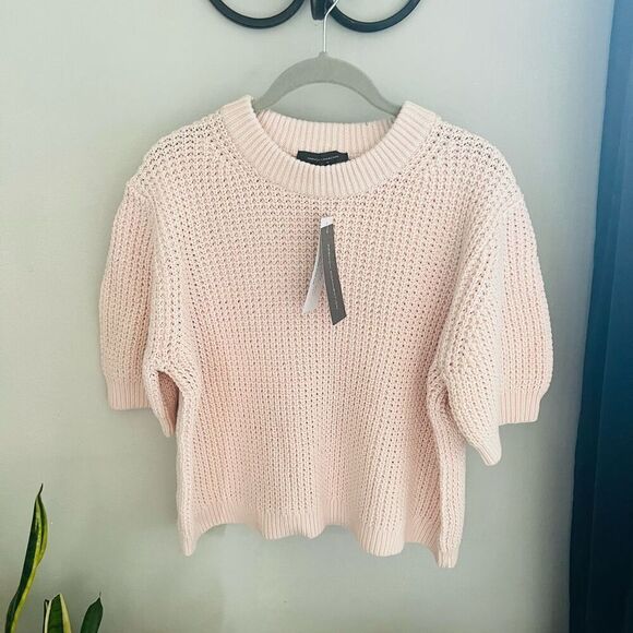 FRENCH CONNECTION Luna Short Sleeve Waffle Knit Sweater Pink, Large (10/12) NWT - Picture 13 of 13